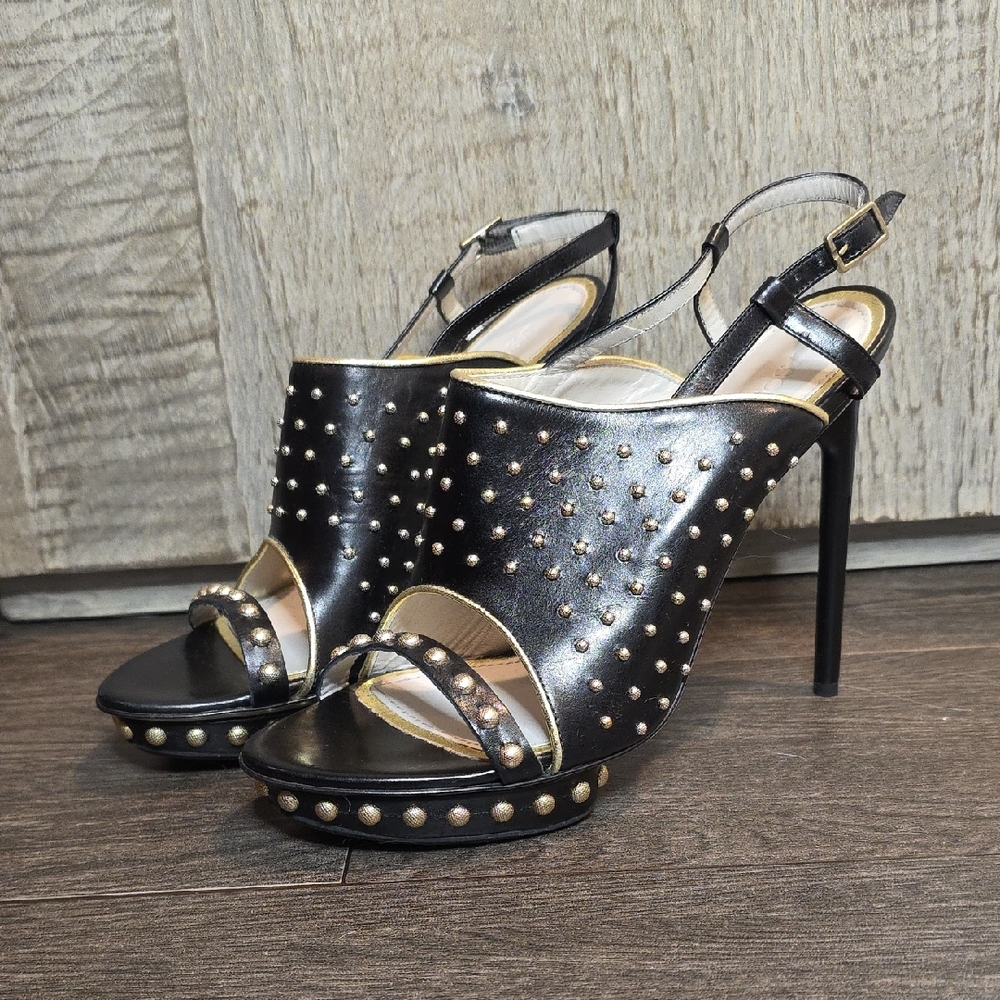 Jason Wu Gold Studded Black Slingback Heels